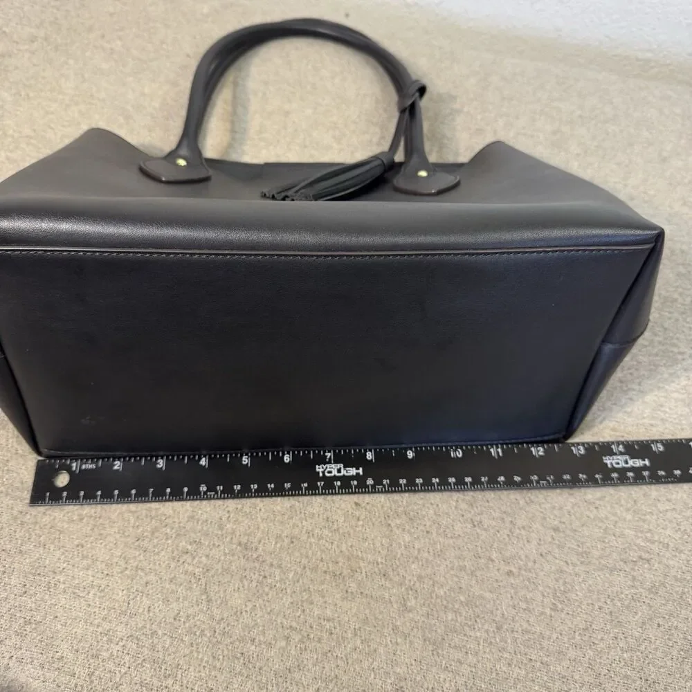 Anne Klein Tote Bag Black Top Handle Purse Tassel Charm Vegan Leather 13x9x6